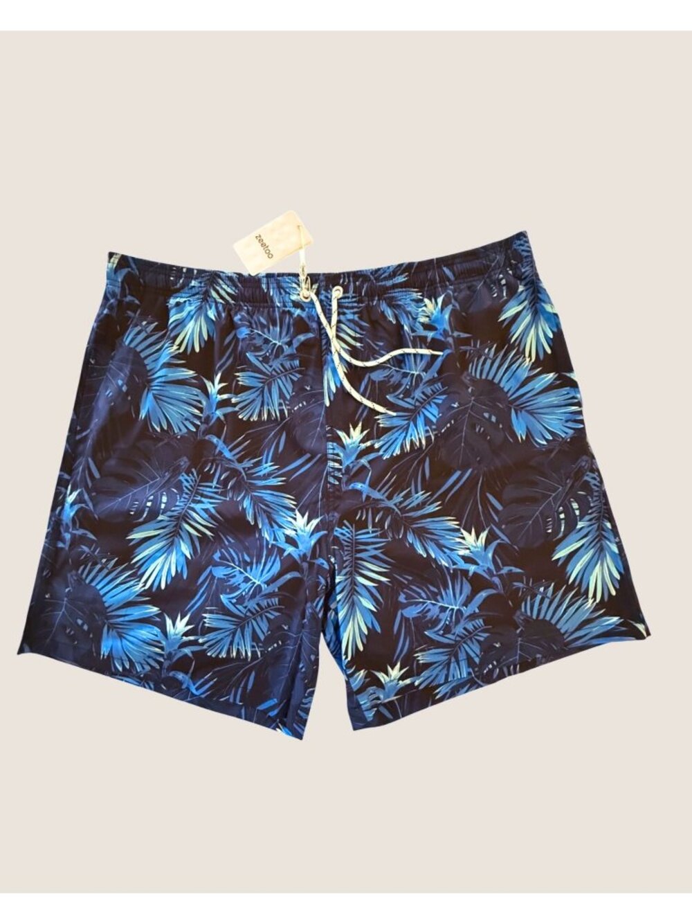 Zeetoo Mens 2XL Swim Trunks Navy Blue Tropical Print Lined Drawstring Shorts